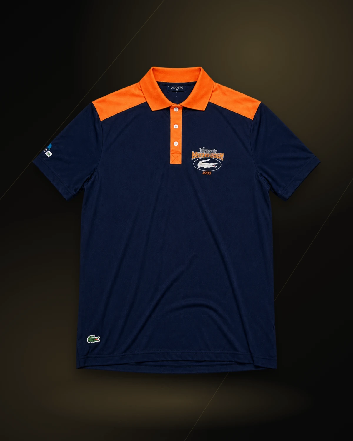 Camisa Polo Masculina Lacoste UltraDry Open Miami 2025 - Azul com Laranja