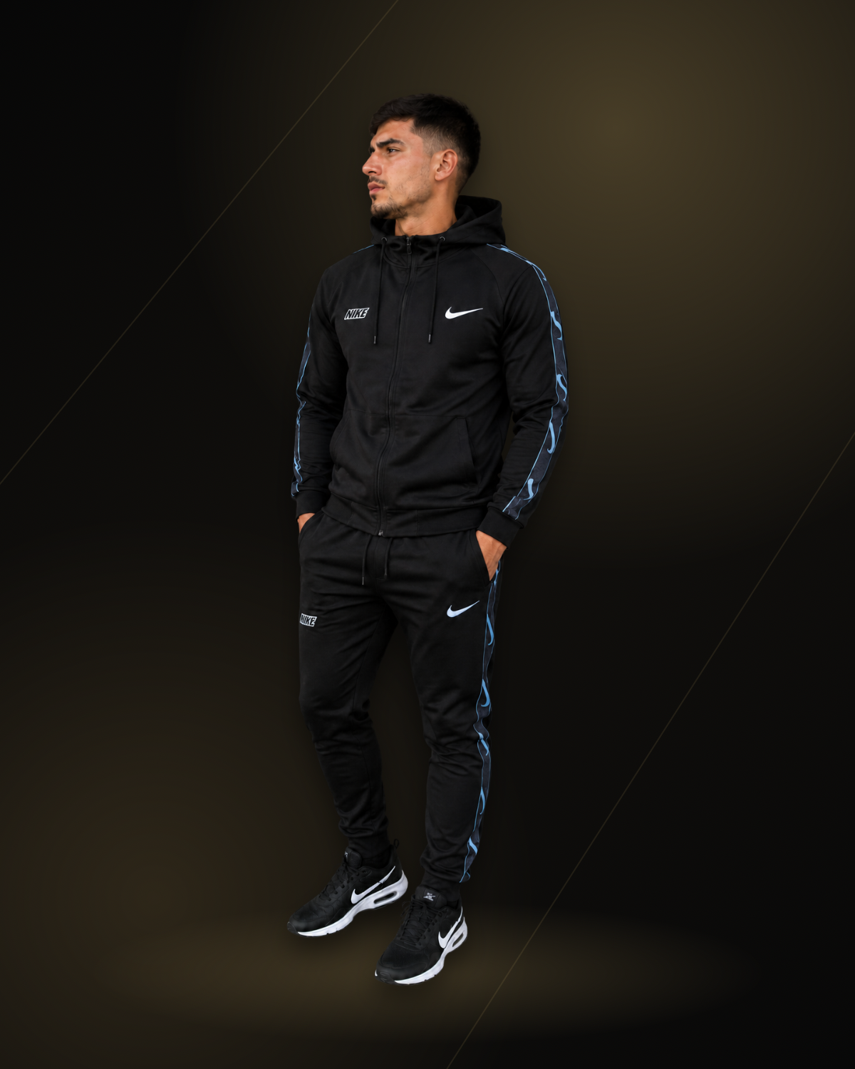 Conjunto Masculino Nike Swoosh Inverno 2026 Jaqueta com Capuz e Calça - Preto